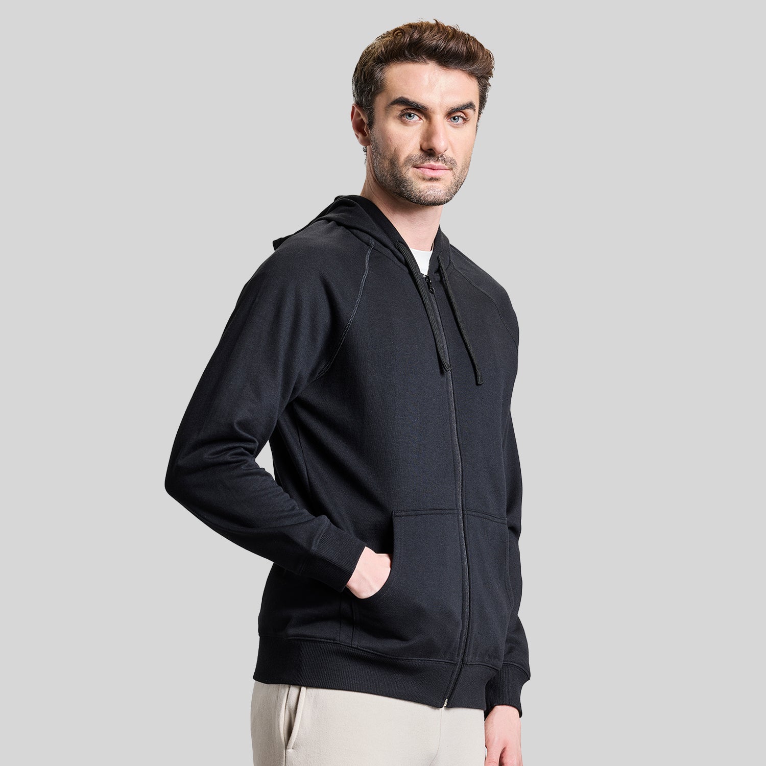 AeroFleece Mens Full Zipper Jacket with Hoodie - Black