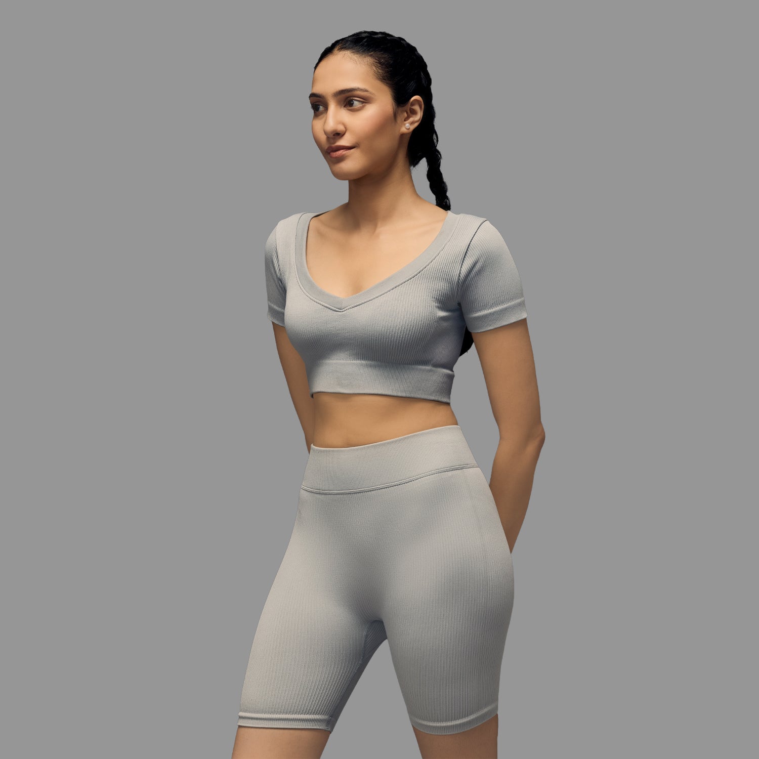 Limitless snatched mid waisted ribbed shorts - Grey