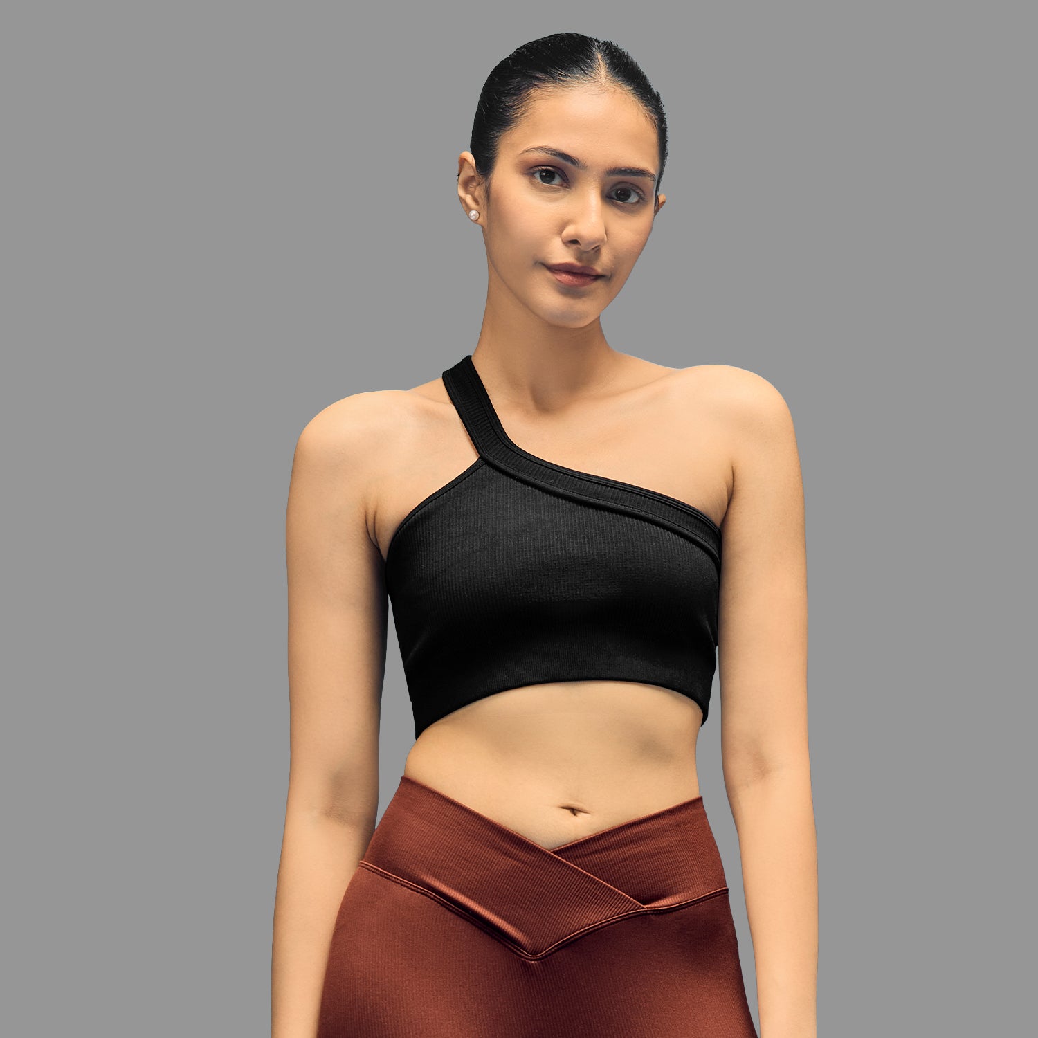 Limitless Snatched ribbed One shoulder bra - Black