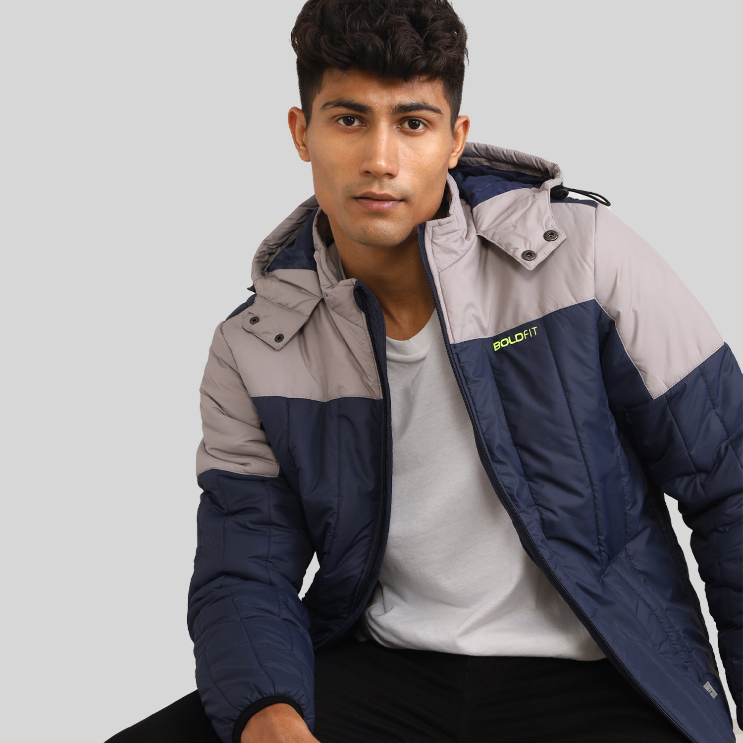 Mens Winter Bomber Jacket - Blue/Grey – Boldfit