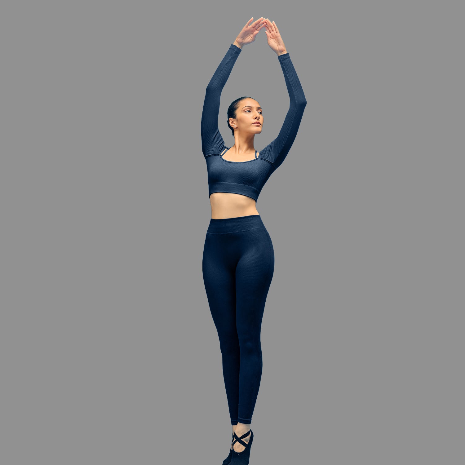Limitless Snatched ribbed long sleeve top- Navy Blue