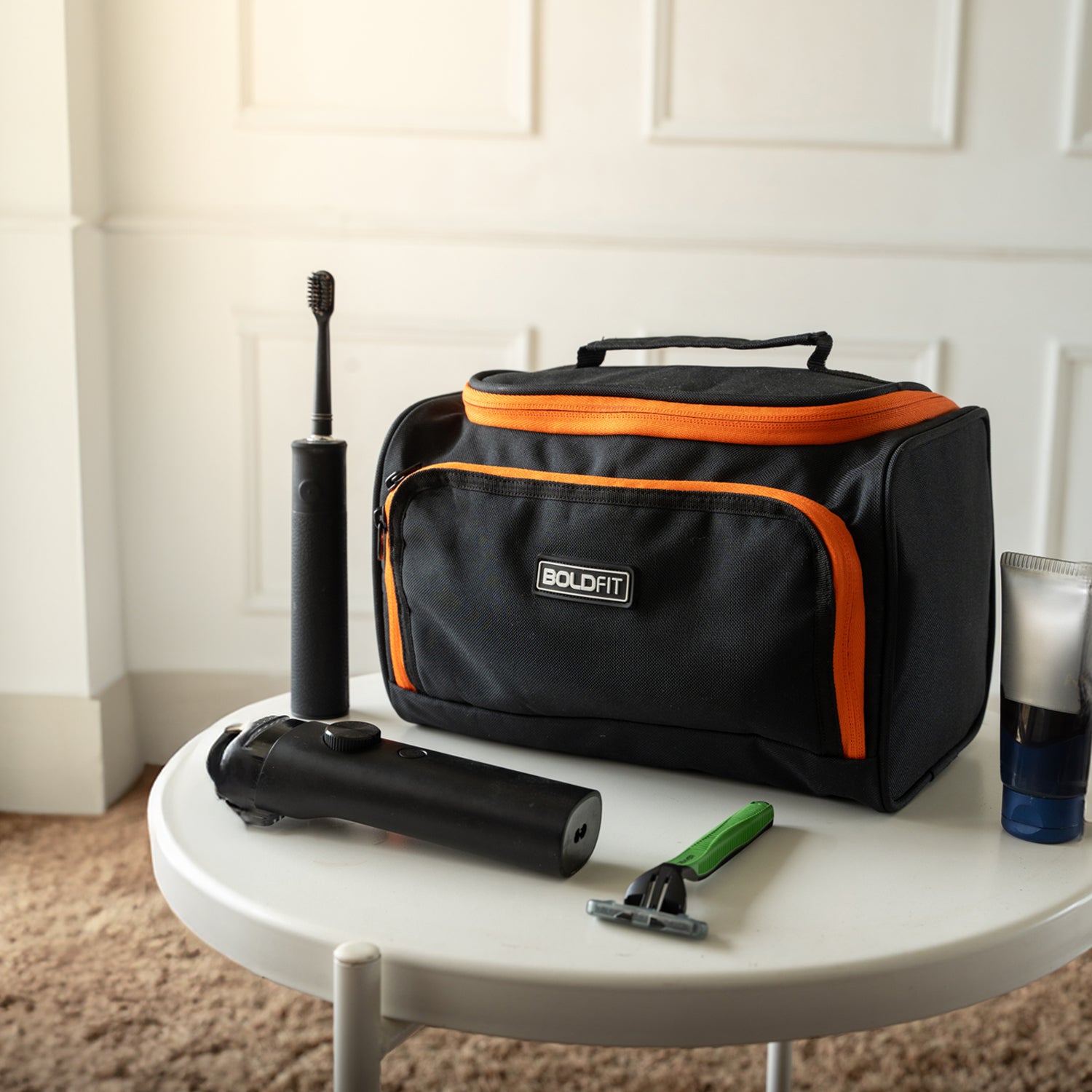 Boldfit Toiletry Bag Black Orange