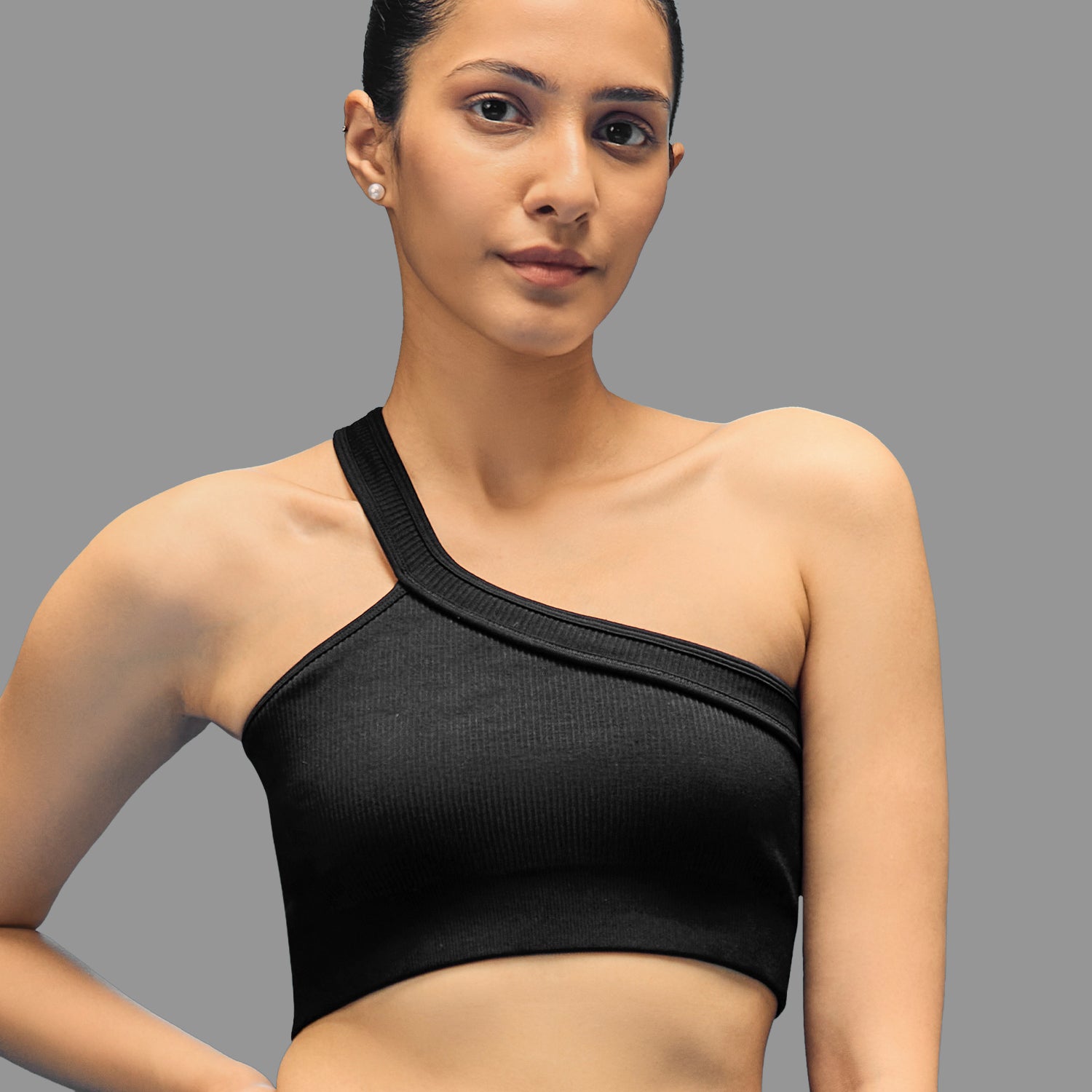 Limitless Snatched ribbed One shoulder bra - Black
