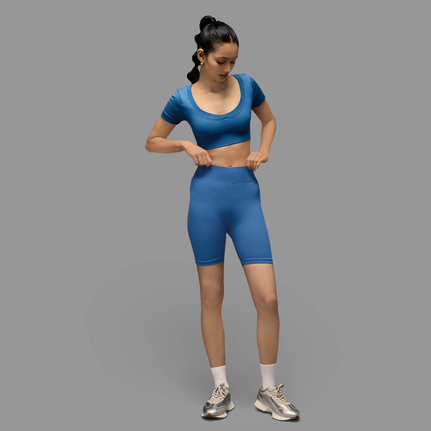 Limitless snatched v neckline Crop Top-  Royal Blue