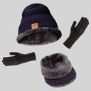 Winter Cap Set with Gloves - Blue Black