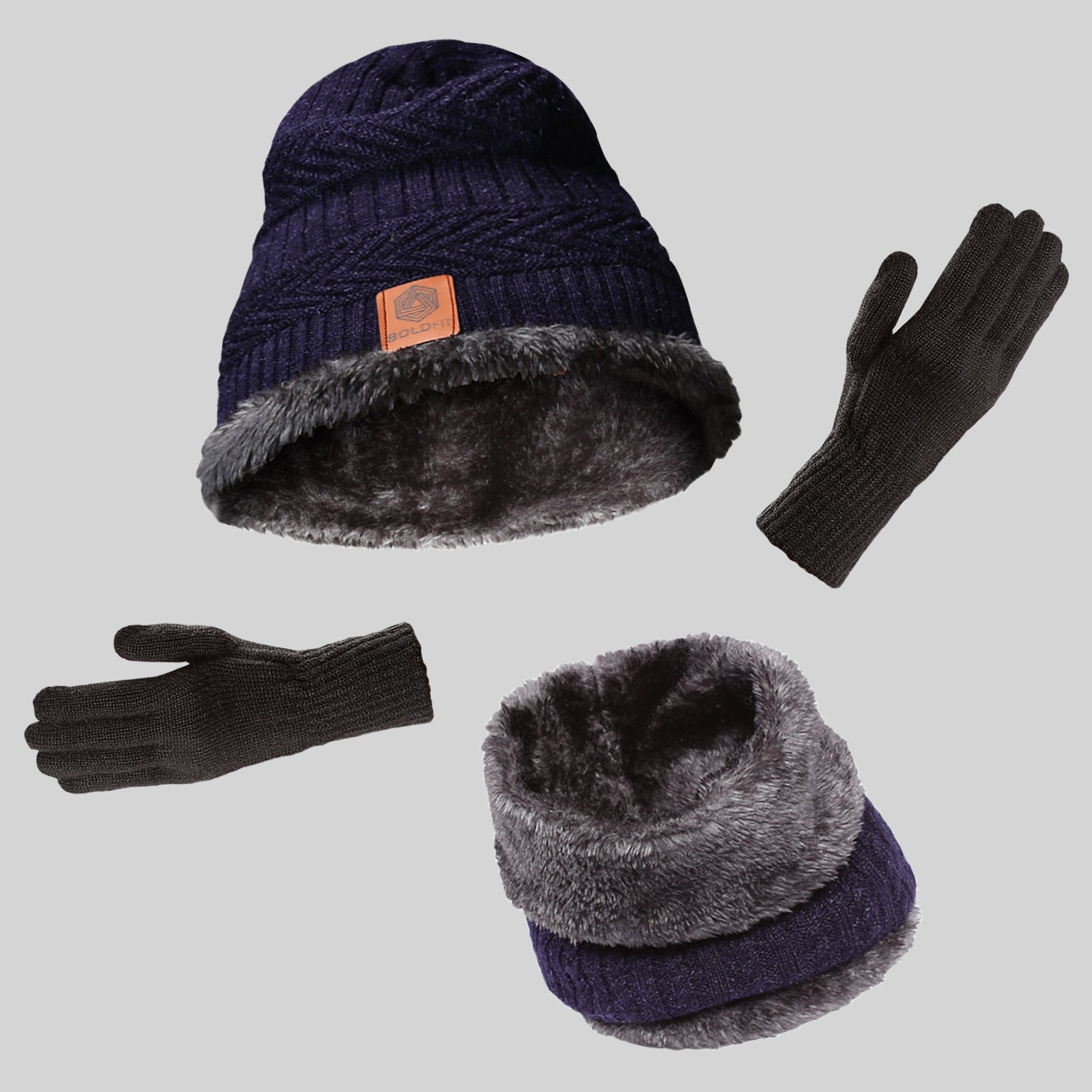 Winter Cap Set with Gloves - Blue Black