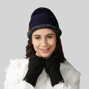 Winter Cap Set with Gloves - Blue Black