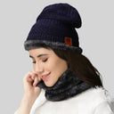 Winter Cap Set with Gloves - Blue Black
