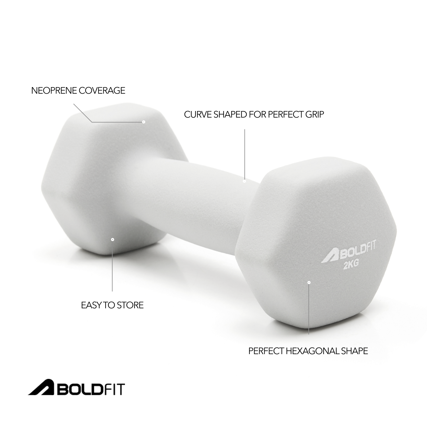 Boldfit Neoprene Dumbbells 2kg Grey - Pack of 2