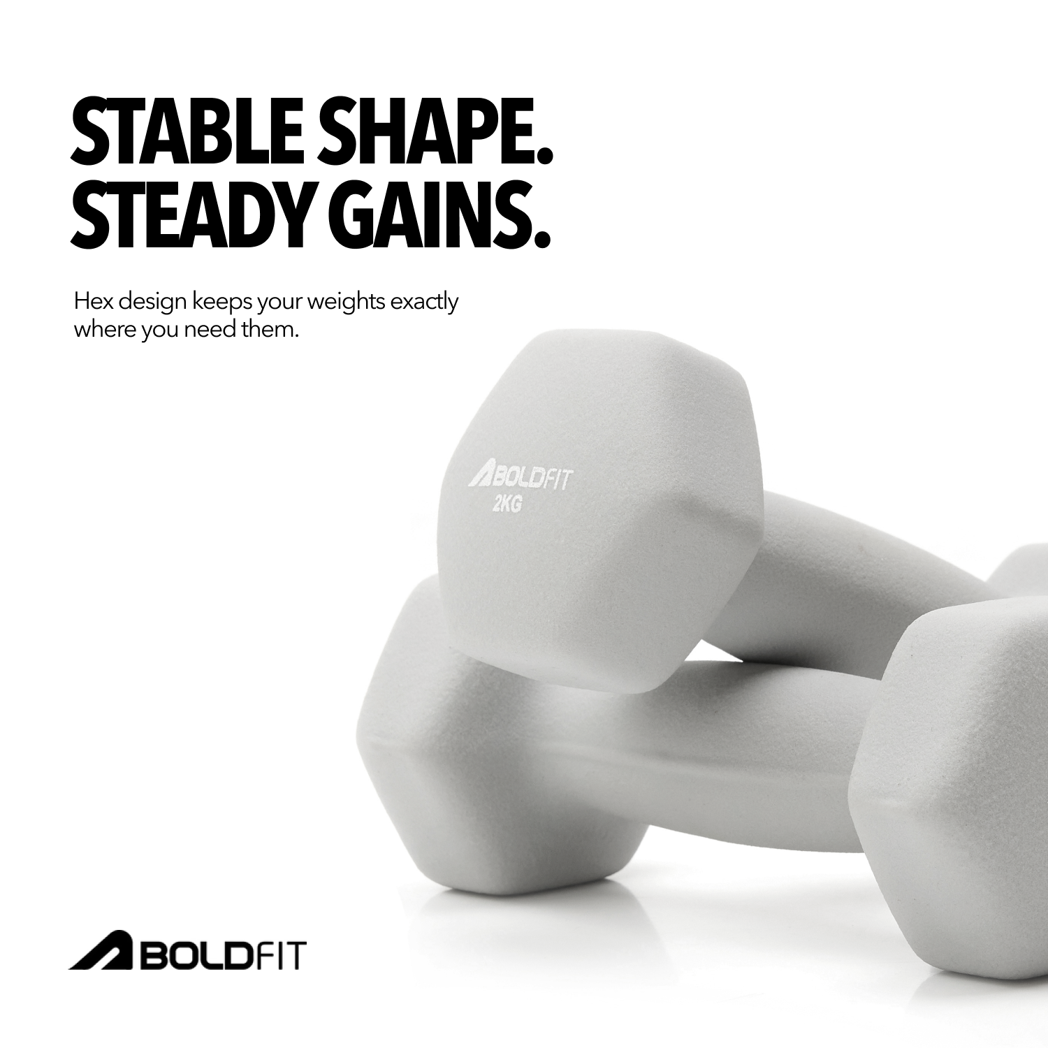 Boldfit Neoprene Dumbbells 2kg Grey - Pack of 2