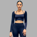 Limitless Snatched ribbed long sleeve top- Navy Blue