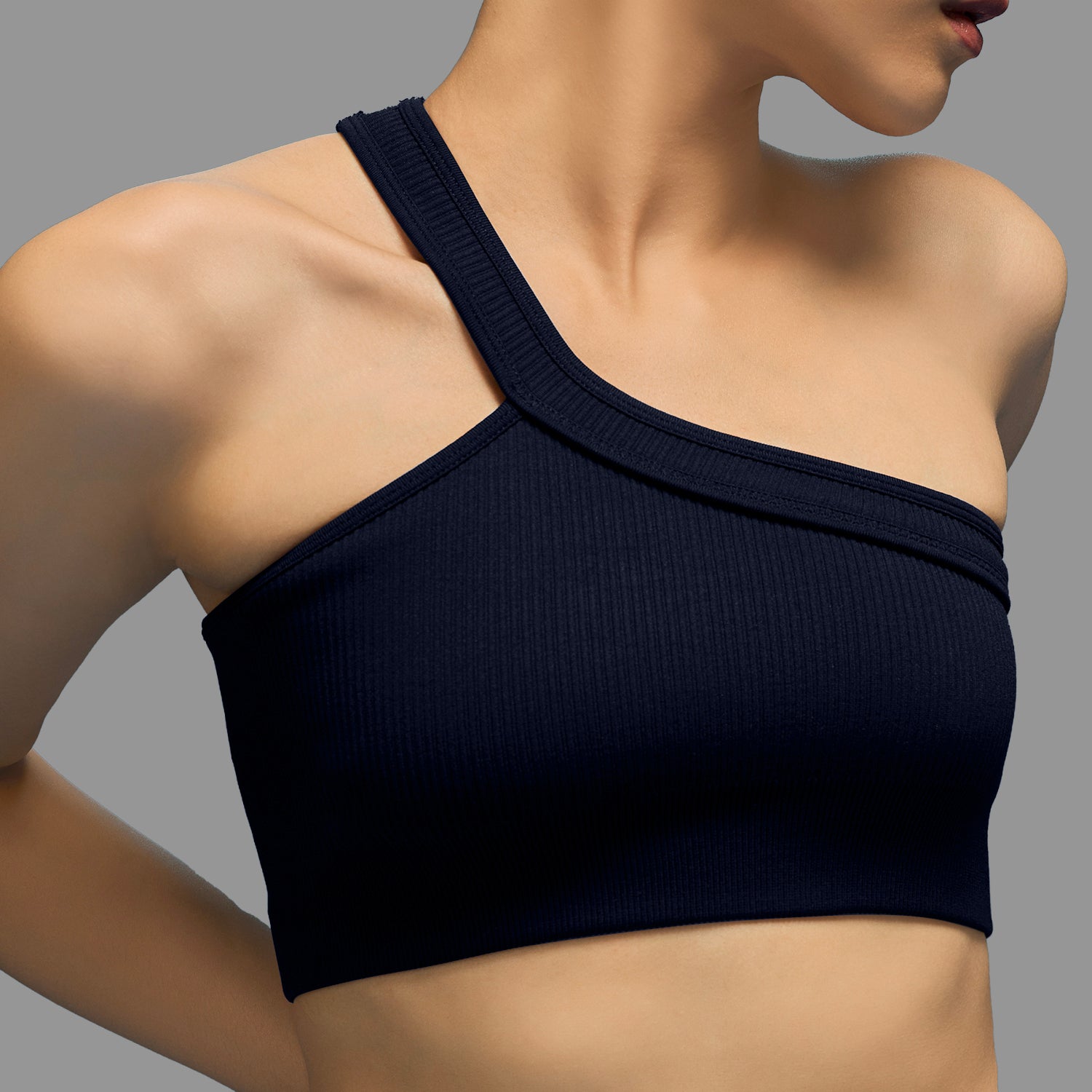 Limitless Snatched ribbed One shoulder bra - Navy Blue