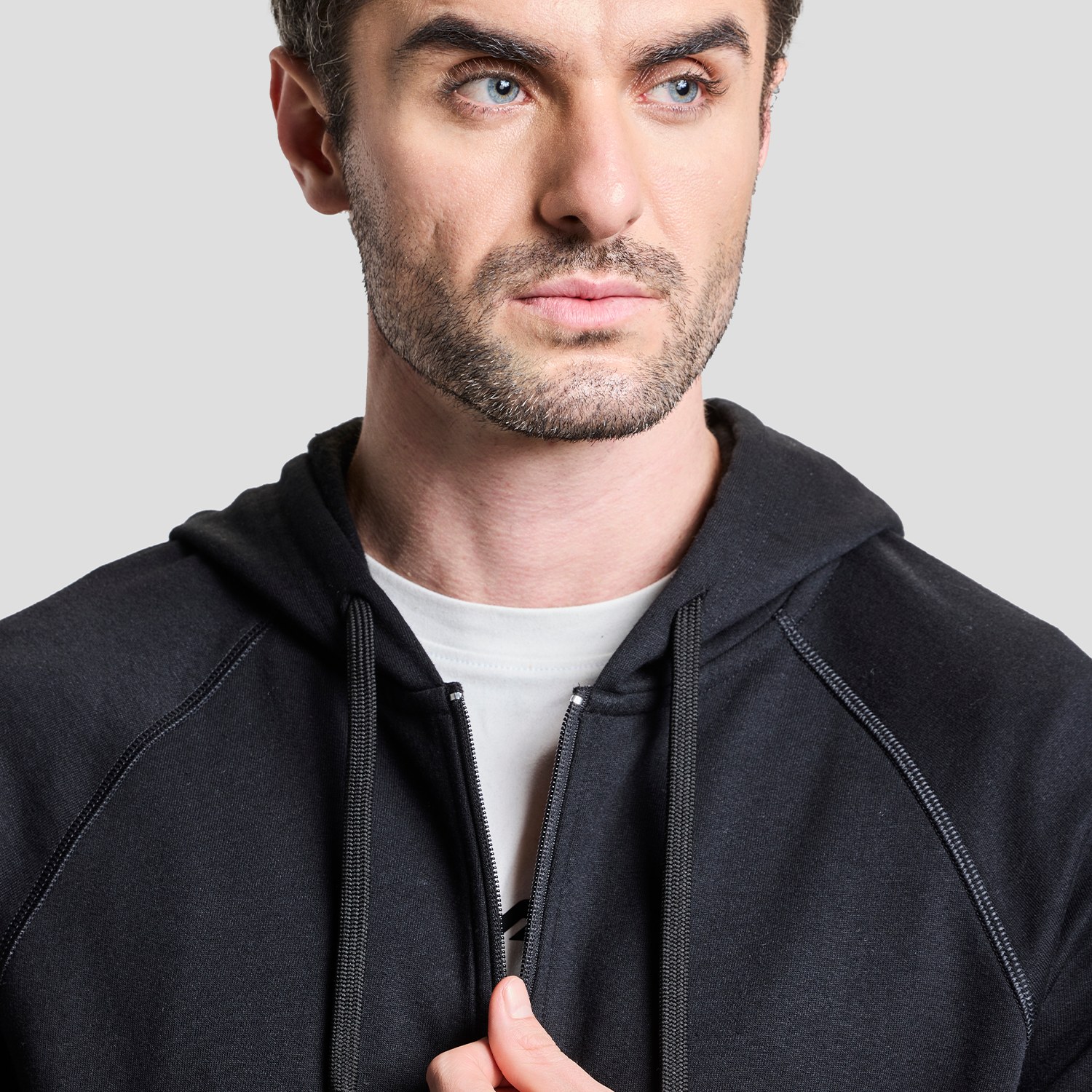 AeroFleece Mens Full Zipper Jacket with Hoodie - Black