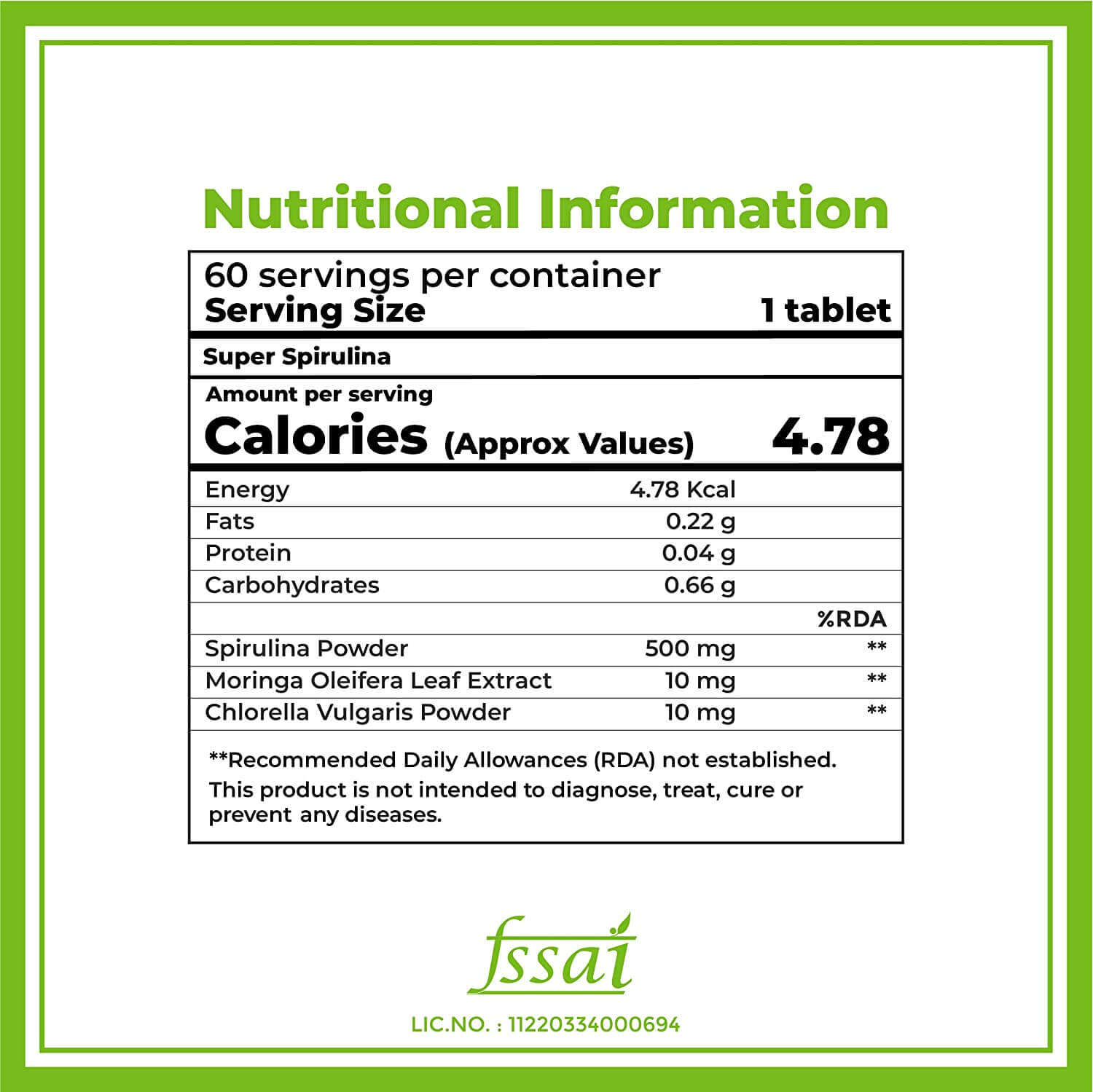 Spirulina 500 Mg Supplement