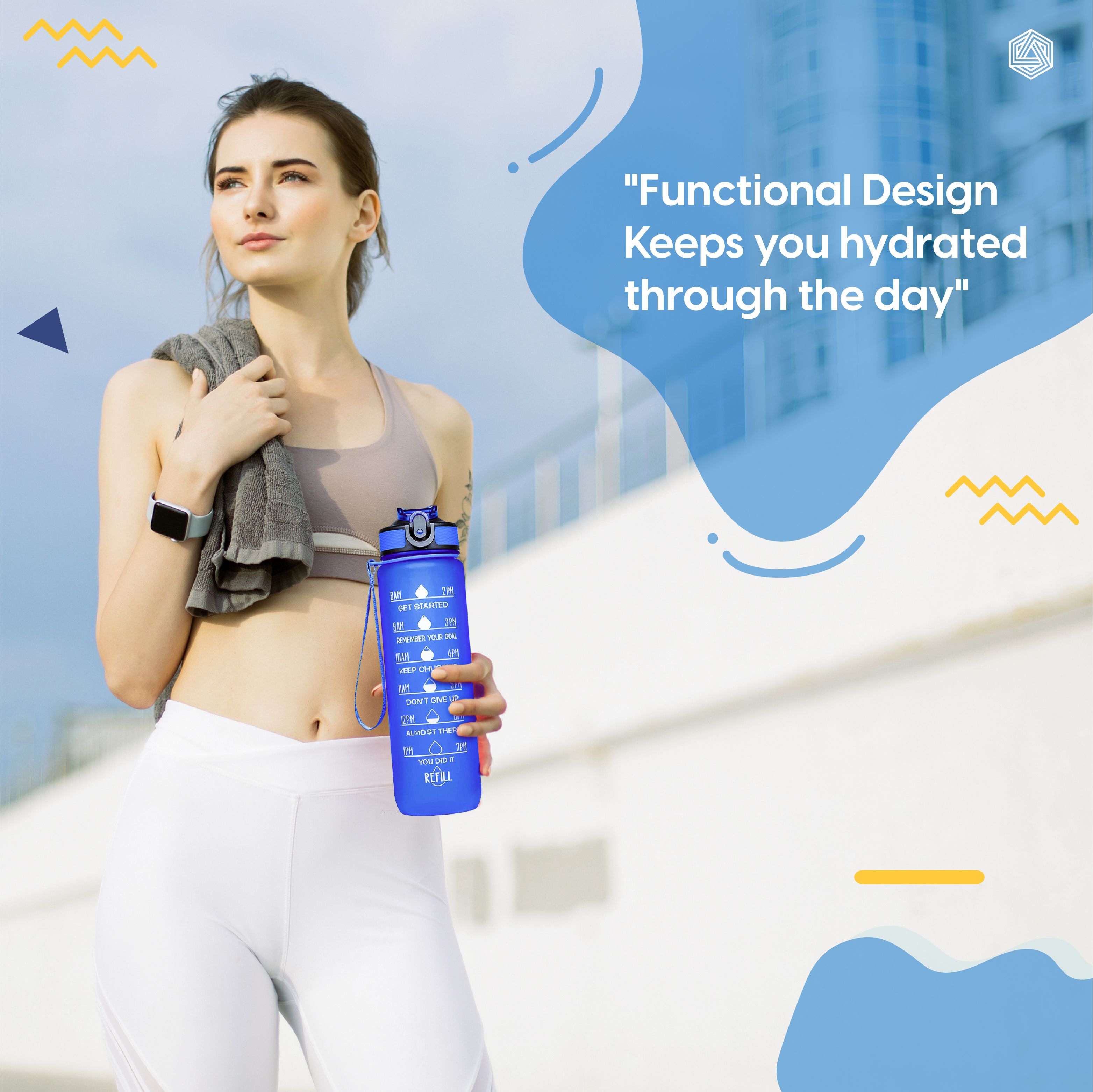 Aqua Motivational Bottle Blue - 1L